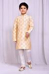 Buy_Petite Pomme_Beige Silk Embroidery Bloom Cluster Kurta With Churidar 