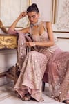 Buy_Label Sanya Gulati_Pink Silk Organza, Net Embroidery, Zari, Pearls, Floral Peplum Top Palazzo Set _Online_at_Aza_Fashions