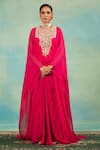Swati Wadhwani Couture_Pink Chiffon, Crepe Zari, Pearls Round And Embroidered Kaftan & Dhoti Skirt Set _Online_at_Aza_Fashions