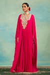 Buy_Swati Wadhwani Couture_Pink Chiffon, Crepe Zari, Pearls Round And Embroidered Kaftan & Dhoti Skirt Set _Online_at_Aza_Fashions