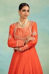 Swati Wadhwani Couture_Orange Silk Gota Patti, Embroidery, Mirrors Square Neck Anarkali And Dupatta Set _Online_at_Aza_Fashions