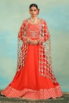 Buy_Swati Wadhwani Couture_Orange Silk Gota Patti, Embroidery, Mirrors Square Neck Anarkali And Dupatta Set _at_Aza_Fashions