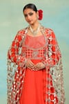 Shop_Swati Wadhwani Couture_Orange Silk Gota Patti, Embroidery, Mirrors Square Neck Anarkali And Dupatta Set _Online_at_Aza_Fashions