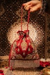 Buy_House Of Ekara_Red Zari, Beads, Pearls, Sequins, Tassels, Embroidery Surkh Potli Bag _at_Aza_Fashions