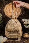 Shop_House Of Ekara_Beige Zari, Sequins, Beads, Pearls Zareen Zardozi Embroidered Potli Bag _at_Aza_Fashions