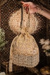 Buy_House Of Ekara_Beige Zari, Sequins, Beads, Pearls Zareen Zardozi Embroidered Potli Bag _at_Aza_Fashions