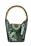 Shop_Etcetera_Emerald Green Crystals Paris Petite Velvet Party Bag _at_Aza_Fashions