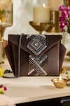 Buy_Etcetera_Brown Crystals Origami Velvet Party Clutch _at_Aza_Fashions