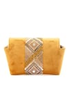 Shop_Etcetera_Yellow Crystals, Stones, Rhinestones Origami Velvet Party Clutch _at_Aza_Fashions