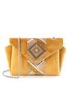 Buy_Etcetera_Yellow Crystals, Stones, Rhinestones Origami Velvet Party Clutch _Online_at_Aza_Fashions