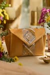 Buy_Etcetera_Yellow Crystals, Stones, Rhinestones Origami Velvet Party Clutch _at_Aza_Fashions