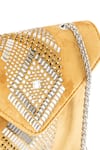 Etcetera_Yellow Crystals, Stones, Rhinestones Origami Velvet Party Clutch _at_Aza_Fashions
