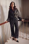 Buy_Devina Juneja_Black Organza Lace, Patchwork Draped Blazer With Pant _at_Aza_Fashions