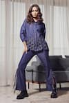 Buy_Devina Juneja_Blue Denim Applique, Metallic Thread, Fringe Shirt With Pant _at_Aza_Fashions