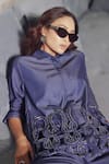 Devina Juneja_Blue Denim Applique, Metallic Thread, Fringe Shirt With Pant _Online_at_Aza_Fashions