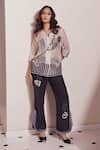 Buy_Devina Juneja_White Organza, Denim Applique, Metallic Thread Rosa Pattern Shirt With Pant _at_Aza_Fashions