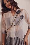 Shop_Devina Juneja_White Organza, Denim Applique, Metallic Thread Rosa Pattern Shirt With Pant _Online_at_Aza_Fashions