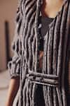 Devina Juneja_Gray Organza Fringe, Chains, Applique Open Neck Evelyn Shredded Jacket _Online_at_Aza_Fashions