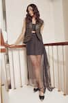 Buy_Devina Juneja_Black Organza, Crepe Lace, Open Waistcoat And Draped Skirt Set _at_Aza_Fashions