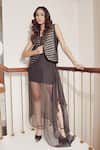 Buy_Devina Juneja_Black Organza, Crepe Lace, Open Waistcoat And Draped Skirt Set _Online_at_Aza_Fashions