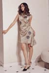 Buy Devina Juneja Gold Crepe Applique, Metallic Thread High Neck Rosa Mini Dress at Aza Fashions Buy_Devina Juneja_Gold Crepe Applique, Metallic Thread High Neck Rosa Mini Dress _at_Aza_Fashions