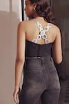 Shop_Devina Juneja_Silver Crepe Bandeau Neck Dori Work Top _at_Aza_Fashions