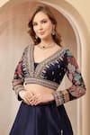 Soniya G_Navy Silk, Net Embroidery, Sequins, Tassels V-neck Floral Lehenga Set With _Online_at_Aza_Fashions
