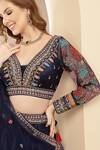 Shop_Soniya G_Navy Silk, Net Embroidery, Sequins, Tassels V-neck Floral Lehenga Set With _Online_at_Aza_Fashions