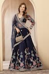 Buy_Soniya G_Navy Silk, Net Embroidery, Sequins, Tassels V-neck Floral Lehenga Set With _at_Aza_Fashions