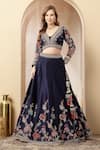 Soniya G_Navy Silk, Net Embroidery, Sequins, Tassels V-neck Floral Lehenga Set With _at_Aza_Fashions