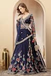 Buy_Soniya G_Navy Silk, Net Embroidery, Sequins, Tassels V-neck Floral Lehenga Set With 