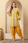 Soniya G_Yellow Brocade, Satin, Modal Zari, Sequins, Sunehri Nazakat Kurta With Salwar _Online_at_Aza_Fashions