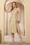 Buy_Soniya G_Gold Brocade, Silk, Chanderi Zari, Sequins, Zar-e-nazneen Kurta With Pant _at_Aza_Fashions