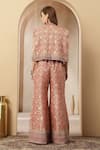 Shop_Soniya G_Rose Gold Jacquard, Silk Zari, Gulnaar Brocade Motif Jacket Palazzo Set _at_Aza_Fashions