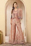 Buy_Soniya G_Rose Gold Jacquard, Silk Zari, Gulnaar Brocade Motif Jacket Palazzo Set _at_Aza_Fashions