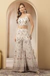 Buy_Soniya G_Ivory Georgette Zari, Noor-e-bahar Floral Pattern Jacket Palazzo Set  _Online_at_Aza_Fashions