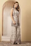 Shop_Soniya G_Ivory Georgette Zari, Noor-e-bahar Floral Pattern Jacket Palazzo Set  _Online_at_Aza_Fashions