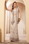 Soniya G_Ivory Georgette Zari, Noor-e-bahar Floral Pattern Jacket Palazzo Set  _at_Aza_Fashions