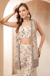 Buy_Soniya G_Ivory Georgette Zari, Noor-e-bahar Floral Pattern Jacket Palazzo Set  