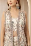 Shop_Soniya G_Ivory Georgette Zari, Noor-e-bahar Floral Pattern Jacket Palazzo Set  