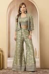 Buy_Soniya G_Green Jacquard, Silk Embroidery, Zari, Zarreen Brocade Jacket Palazzo Set _Online_at_Aza_Fashions