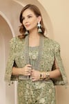 Soniya G_Green Jacquard, Silk Embroidery, Zari, Zarreen Brocade Jacket Palazzo Set _at_Aza_Fashions