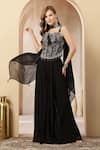 Buy_Soniya G_Black Velvet, Georgette Sequins, Beads, Noor-e-siyah Blouse And Palazzo Set _at_Aza_Fashions