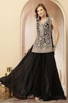 Soniya G_Black Velvet, Georgette Embroidery, Sequins, Beads, Zari Kaara And Kurta Set _Online_at_Aza_Fashions