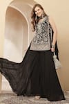Buy_Soniya G_Black Velvet, Georgette Embroidery, Sequins, Beads, Zari Kaara And Kurta Set _Online_at_Aza_Fashions