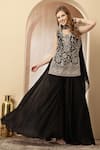 Buy_Soniya G_Black Velvet, Georgette Embroidery, Sequins, Beads, Zari Kaara And Kurta Set _at_Aza_Fashions