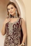 Shop_Soniya G_Maroon Velvet, Georgette Embroidery, Sequins, Zari Ruhani Resham Kurta Set _Online_at_Aza_Fashions
