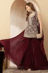 Soniya G_Maroon Velvet, Georgette Embroidery, Sequins, Zari Ruhani Resham Kurta Set _at_Aza_Fashions