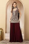 Buy_Soniya G_Maroon Velvet, Georgette Embroidery, Sequins, Zari Ruhani Resham Kurta Set 