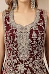 Shop_Soniya G_Maroon Velvet, Georgette Embroidery, Sequins, Zari Ruhani Resham Kurta Set 